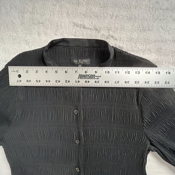 Rag & Bone Womens Pleated Button-Up Blouse Medium Black Long Sleeve Lightweight - Picture 6 of 8